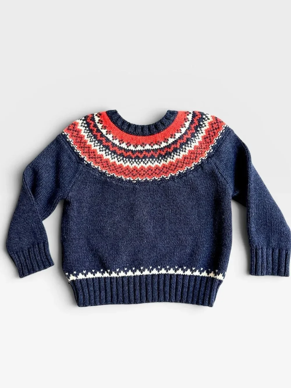 Ralph Lauren Baby Sweater Blue Nordic Fair Isle Button Shoulder 18M Cotton